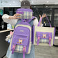 Large Capacity High School Plaid Three-piece Set Junior High School Student Elementary School Studebt Backpack - School