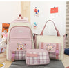 Large Capacity High School Plaid Three-piece Set Junior High School Student Elementary School Studebt Backpack - Pink With Pendant