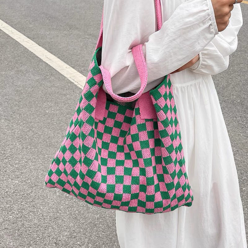 Large Capacity Knitted Shopping Bag with Urban Style and Multiple Colors - Teleplus large capacity knitted shopping bag