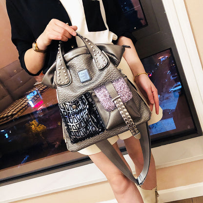 Large Capacity Leisure Trendy Women’s Backpack with Genuine Leather and Retro Style - large capacity leisure trendy bag