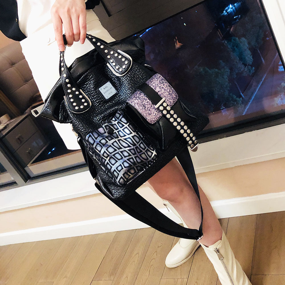 Large Capacity Leisure Trendy Women’s Backpack with Genuine Leather and Retro Style - large capacity leisure trendy bag