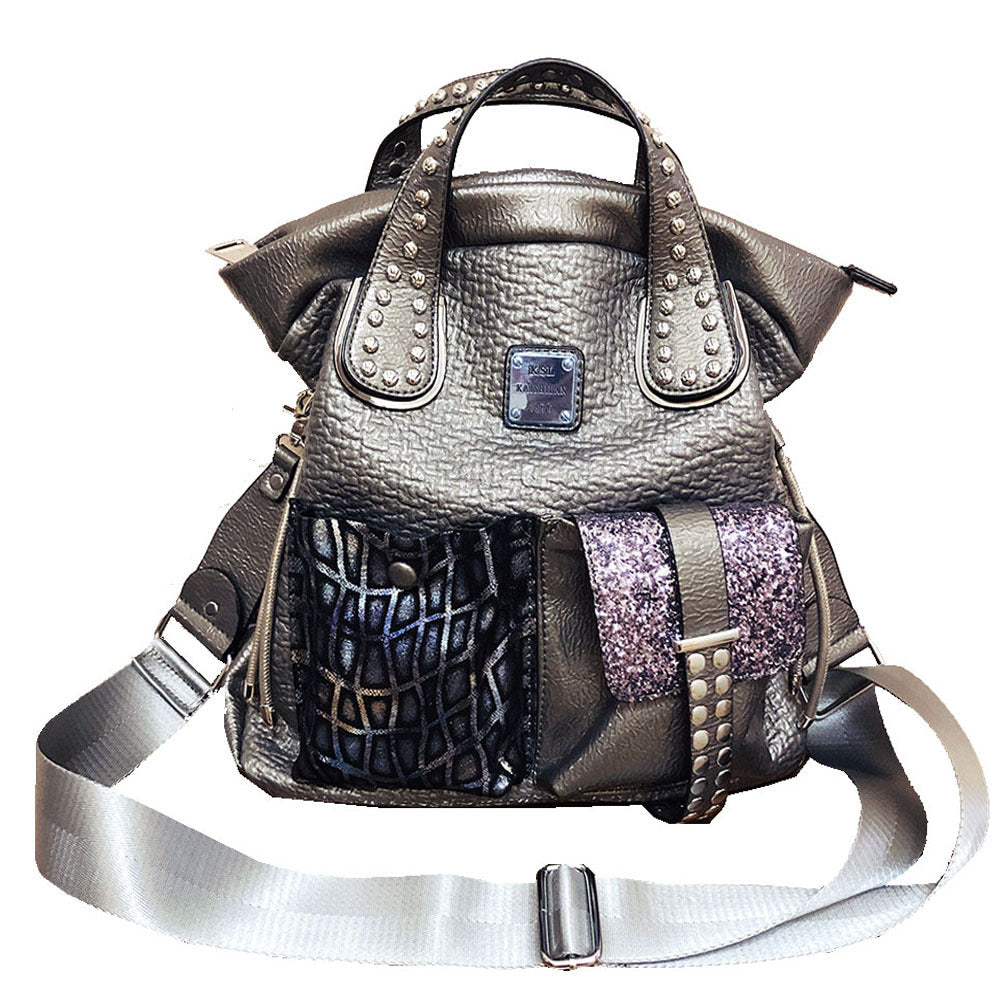Large Capacity Leisure Trendy Women’s Backpack with Genuine Leather and Retro Style - large capacity leisure trendy bag