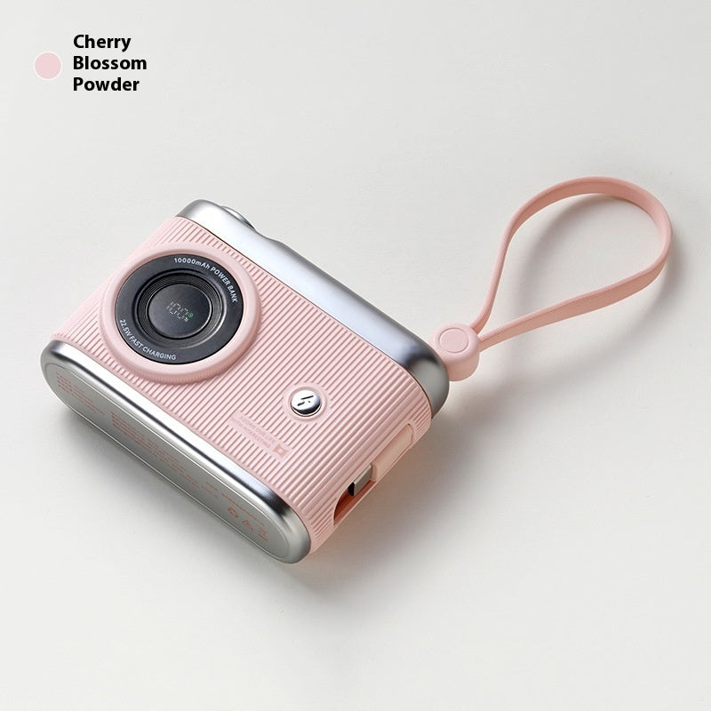 Large Capacity Mobile Power Supply with Cable Fast Charge in Beige Pink Brown - cable fast charge large capacity mobile