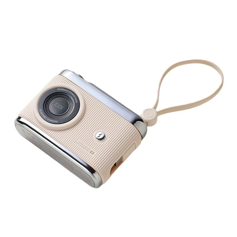 Large Capacity Mobile Power Supply with Cable Fast Charge in Beige Pink Brown - cable fast charge large capacity mobile