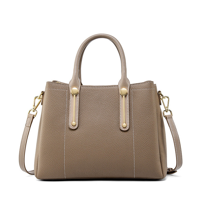 Large Capacity Mom Bag with Khaki Polyester Cotton and Genuine Leather Details - large capacity mom bag