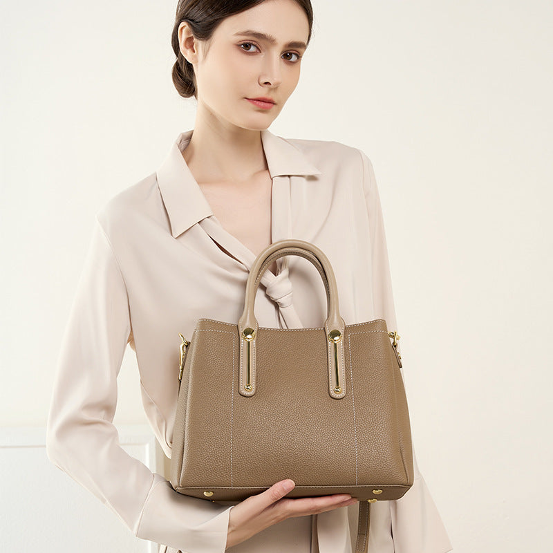 Large Capacity Mom Bag with Khaki Polyester Cotton and Genuine Leather Details - large capacity mom bag