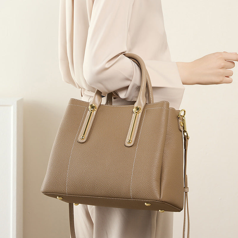 Large Capacity Mom Bag with Khaki Polyester Cotton and Genuine Leather Details - large capacity mom bag