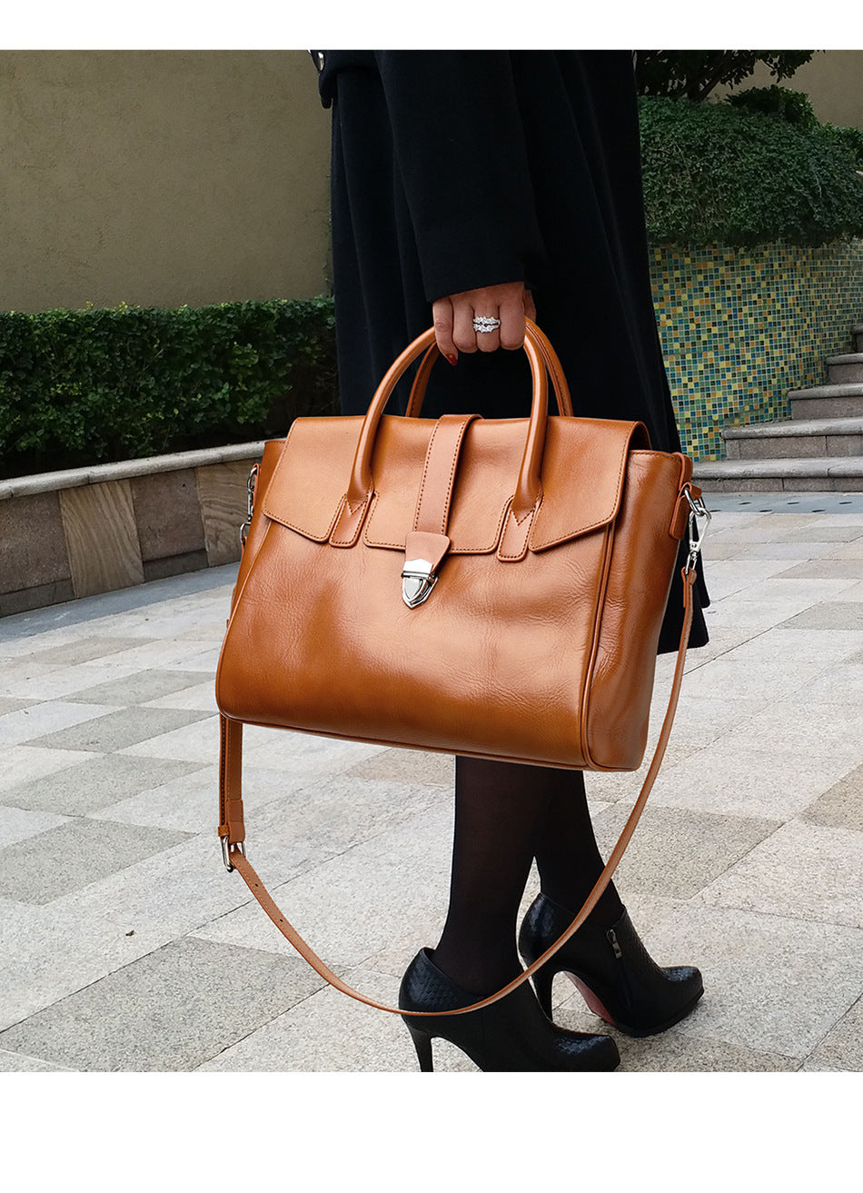 Large Capacity Portable Shoulder Bag with Genuine Leather and Multiple Compartments - large capacity portable shoulder