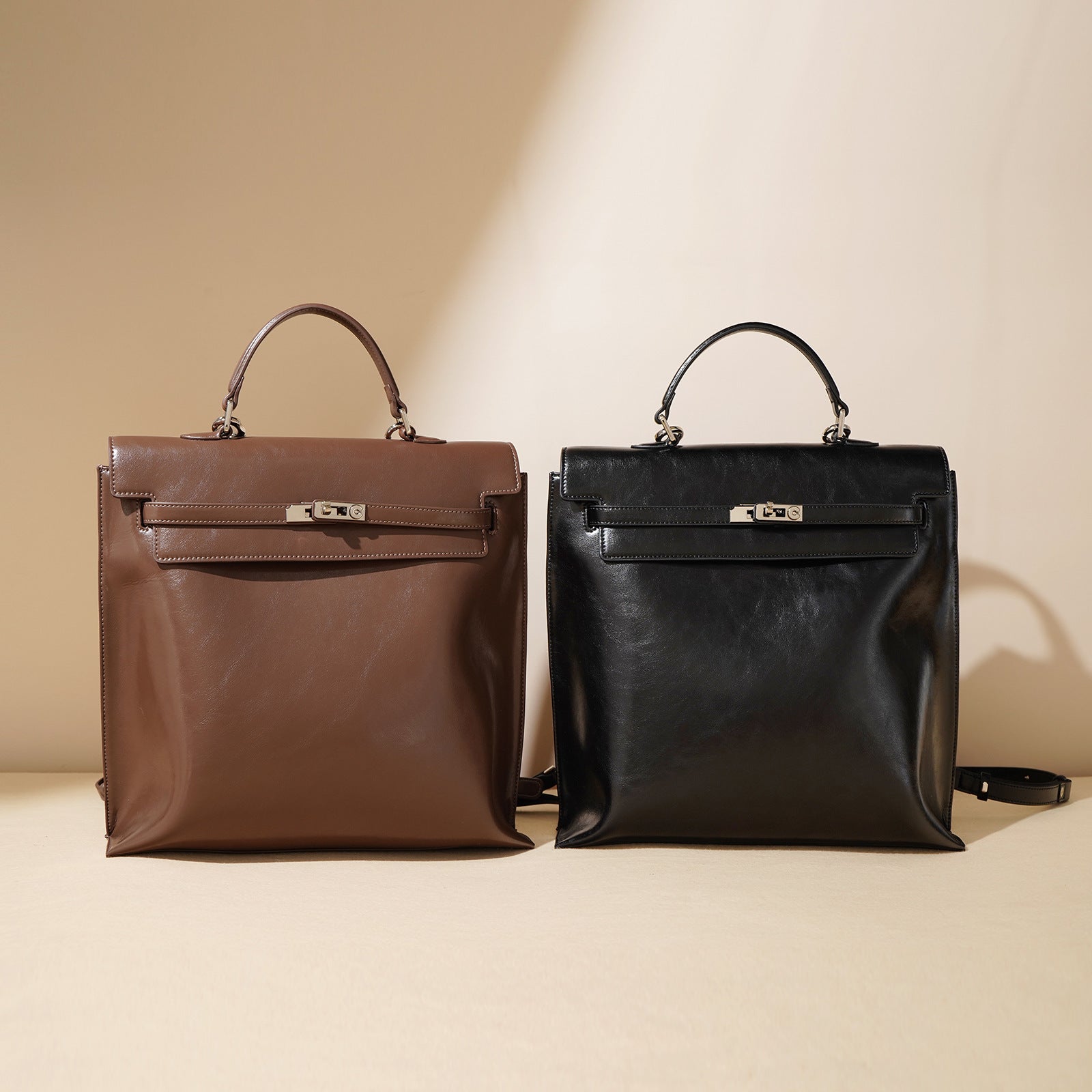 Large Capacity Premium Leather Horizontal Square Bag with Genuine Detailing - Teleplus large capacity premium leather