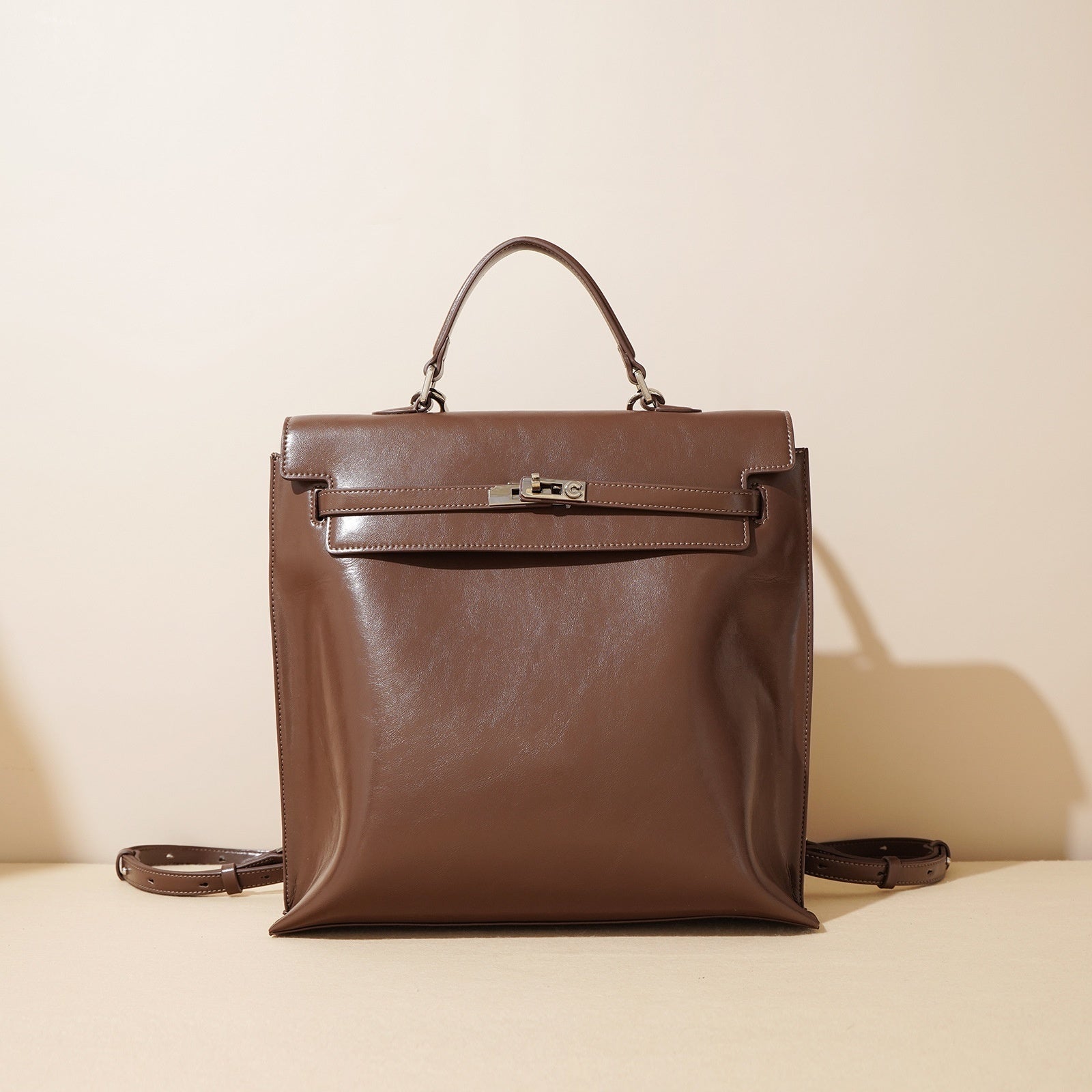 Large Capacity Premium Leather Horizontal Square Bag with Genuine Detailing - Teleplus large capacity premium leather