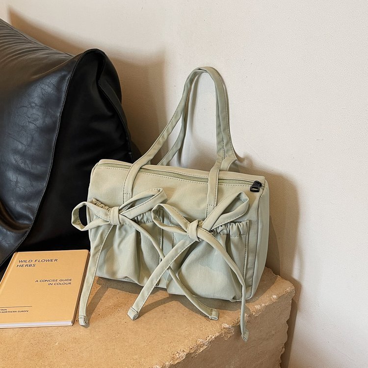 Large Capacity Shoulder Bag with Bow Zipper Tote and Multiple Colors - Teleplus bow zipper tote large capacity shoulder