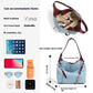 Large Capacity Shoulder Bag with Denim Fashion Layer Cowhide Detailing - Teleplus large capacity shoulder layer cowhide