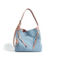 Large Capacity Shoulder Bag with Denim Fashion Layer Cowhide Detailing - Teleplus large capacity shoulder layer cowhide