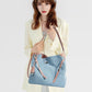 Large Capacity Shoulder Bag with Denim Fashion Layer Cowhide Detailing - Teleplus large capacity shoulder layer cowhide