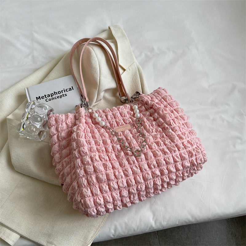 Large Capacity Shoulder Bag with Velvet Lining Casual Tote for Shopping - casual tote large capacity shoulder bag