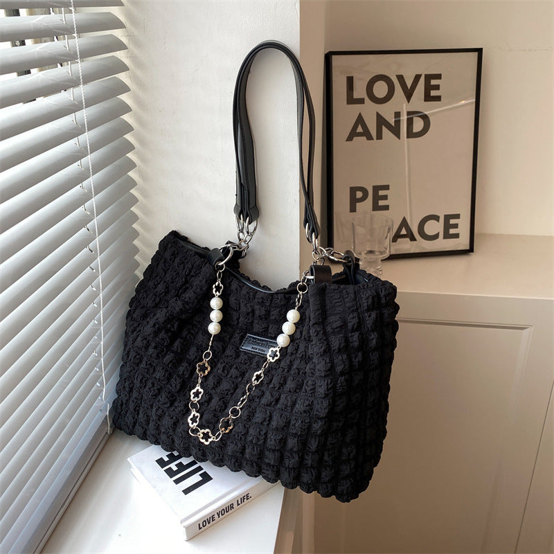 Large Capacity Shoulder Bag with Velvet Lining Casual Tote for Shopping - casual tote large capacity shoulder bag