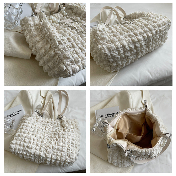 Large Capacity Shoulder Bag with Velvet Lining Casual Tote for Shopping - casual tote large capacity shoulder bag