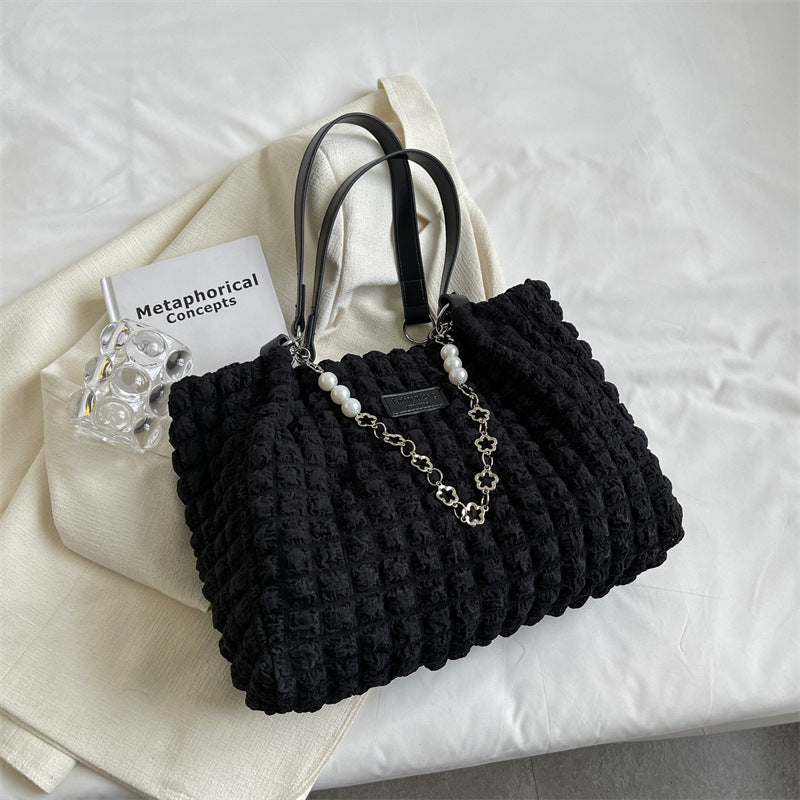 Large Capacity Shoulder Bag with Velvet Lining Casual Tote for Shopping - casual tote large capacity shoulder bag