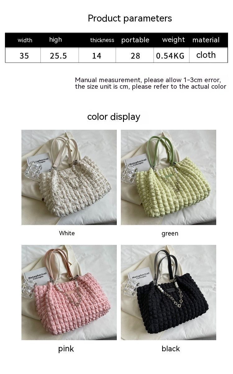 Large Capacity Shoulder Bag with Velvet Lining Casual Tote for Shopping - casual tote large capacity shoulder bag