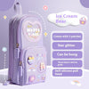 Large Capacity Simple Cute Three Cartoon Canvas Pen Bag - Ice Cream Bear