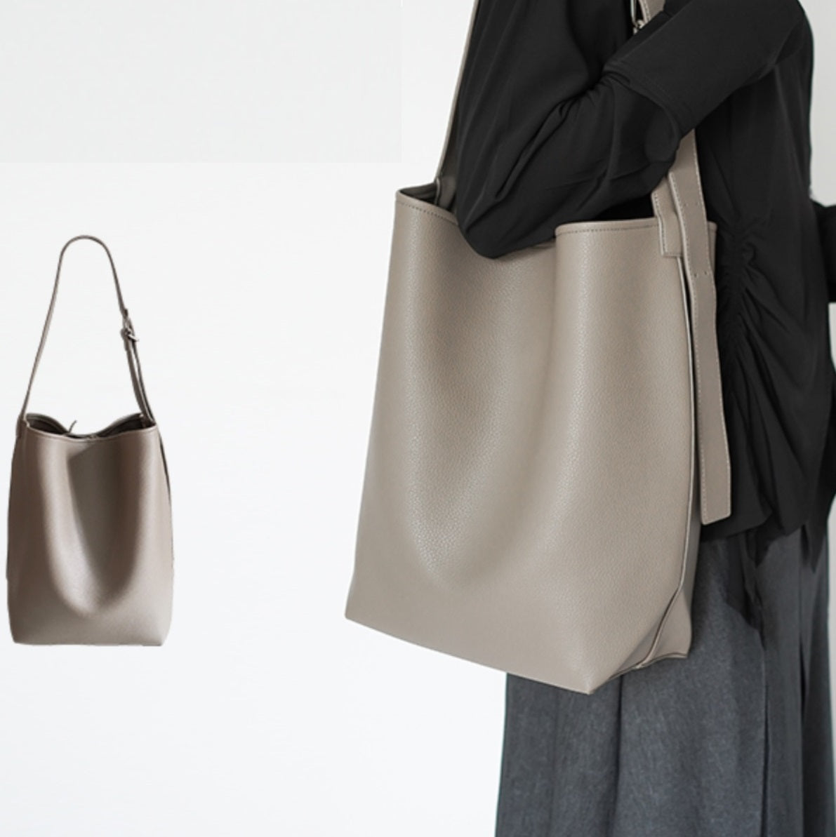 Large Capacity Solid Color Lychee Pattern Bucket Bag for Commute and Travel - Teleplus large capacity solid color