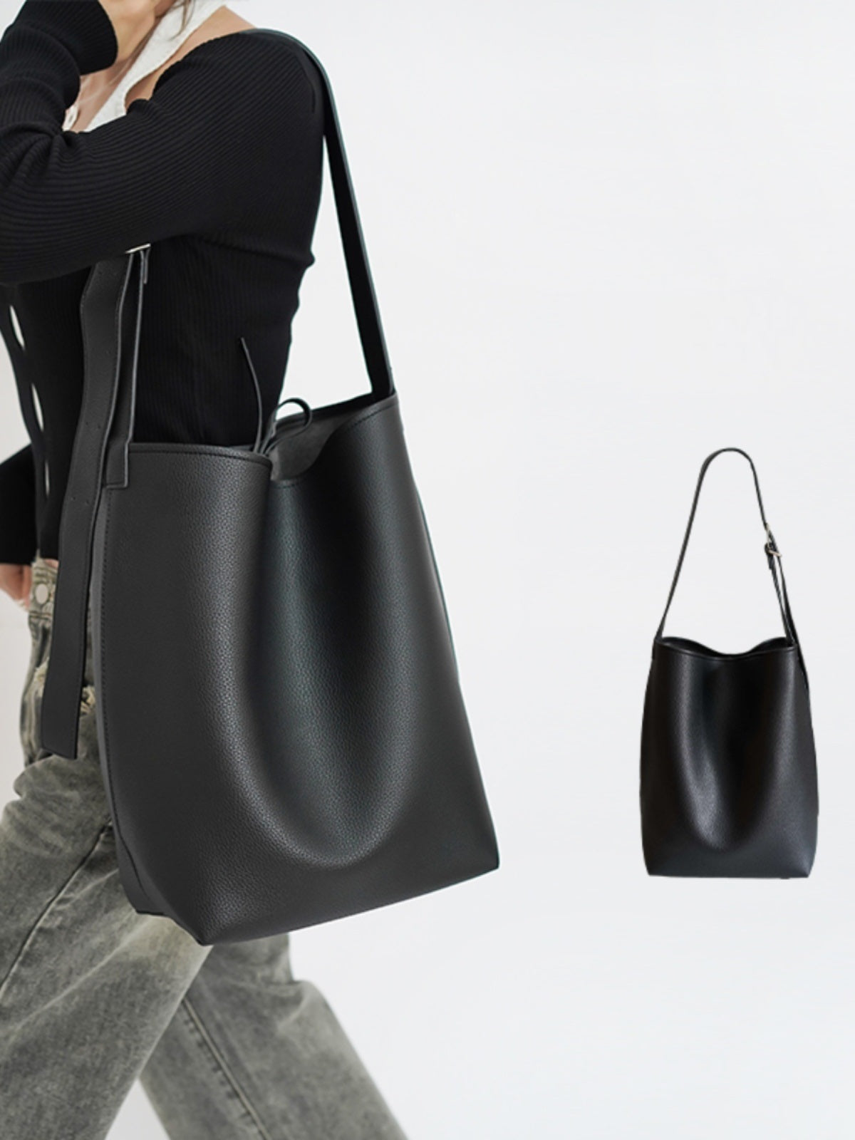 Large Capacity Solid Color Lychee Pattern Bucket Bag for Commute and Travel - Teleplus large capacity solid color