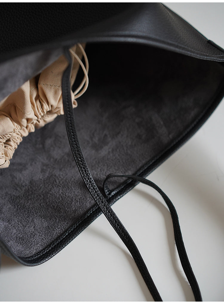 Large Capacity Solid Color Lychee Pattern Bucket Bag for Commute and Travel - Teleplus large capacity solid color