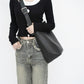 Large Capacity Solid Color Lychee Pattern Bucket Bag for Commute and Travel - Teleplus large capacity solid color