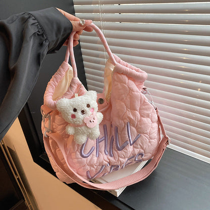 Large Capacity Student Commuter Bag with Colorful Bear Pendants for Female - Females large capacity student commuter