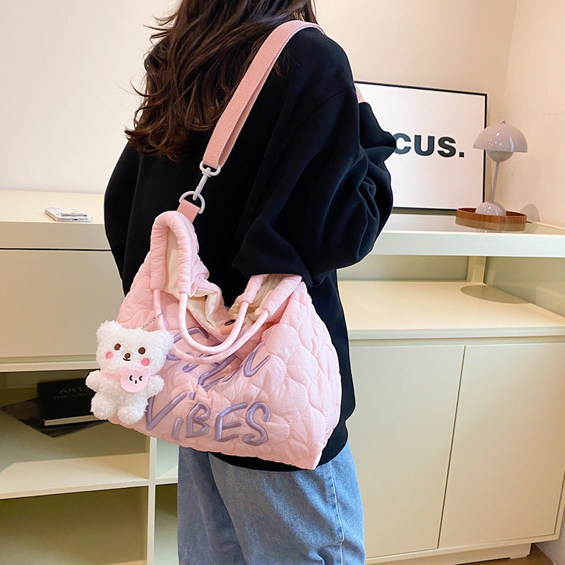 Large Capacity Student Commuter Bag with Colorful Bear Pendants for Female - Females large capacity student commuter