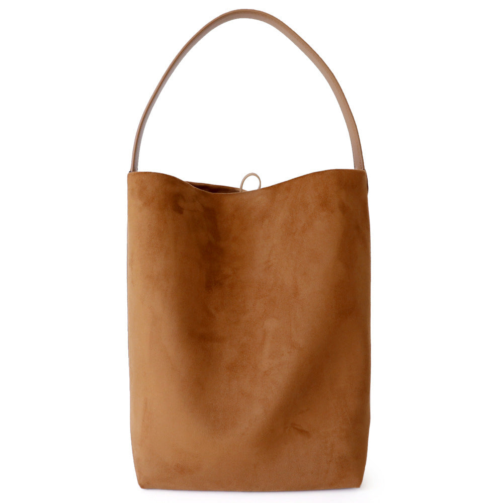 Large Capacity Suede Cowhide Bucket Bag in Genuine Leather for Daily - Teleplus idle style large capacity suede cowhide