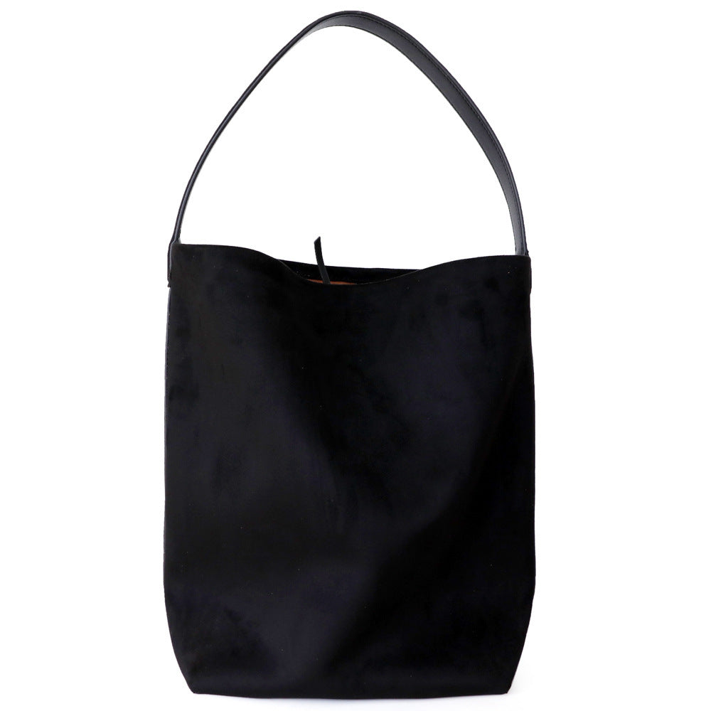 Large Capacity Suede Cowhide Bucket Bag in Genuine Leather for Daily - Teleplus idle style large capacity suede cowhide