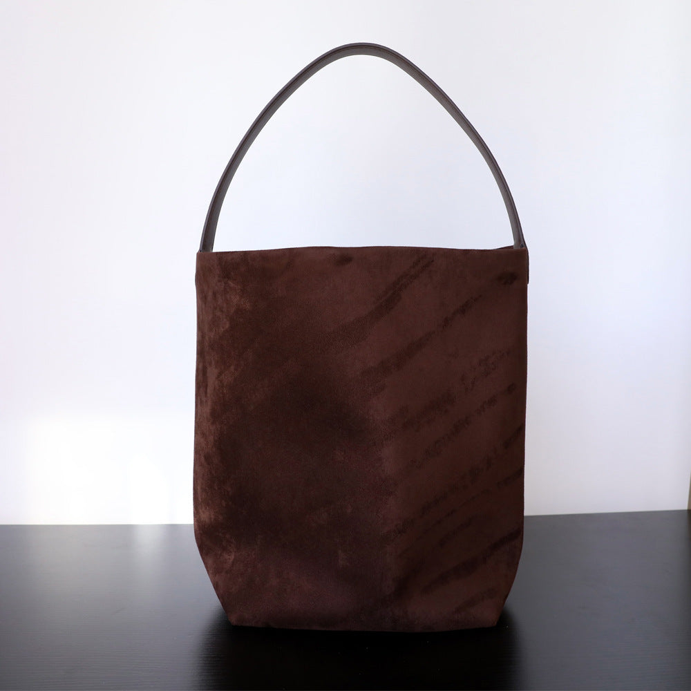 Large Capacity Suede Cowhide Bucket Bag in Genuine Leather for Daily - Teleplus idle style large capacity suede cowhide