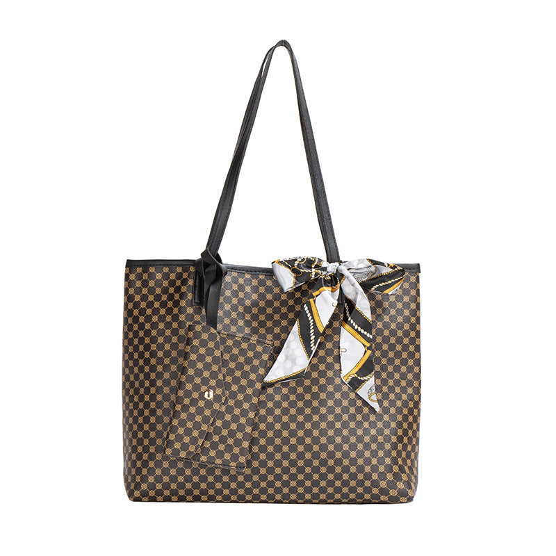 Large Capacity Synthetic Leather Tote Bag with Diamond Plaid Design - Teleplus tote bag large diamond plaid portable