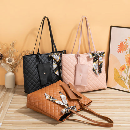 Large Capacity Synthetic Leather Tote Bag with Diamond Plaid Design - Teleplus tote bag large diamond plaid portable