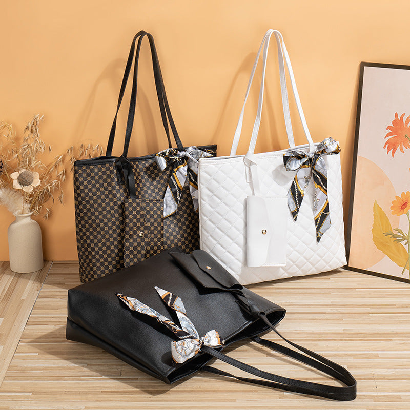 Large Capacity Synthetic Leather Tote Bag with Diamond Plaid Design - Teleplus tote bag large diamond plaid portable