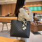 Large Capacity Synthetic Leather Tote Bag with Diamond Plaid Design - Teleplus tote bag large diamond plaid portable