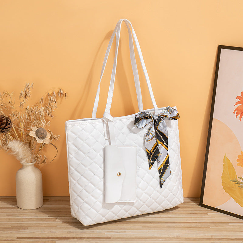 Large Capacity Synthetic Leather Tote Bag with Diamond Plaid Design - Teleplus tote bag large diamond plaid portable