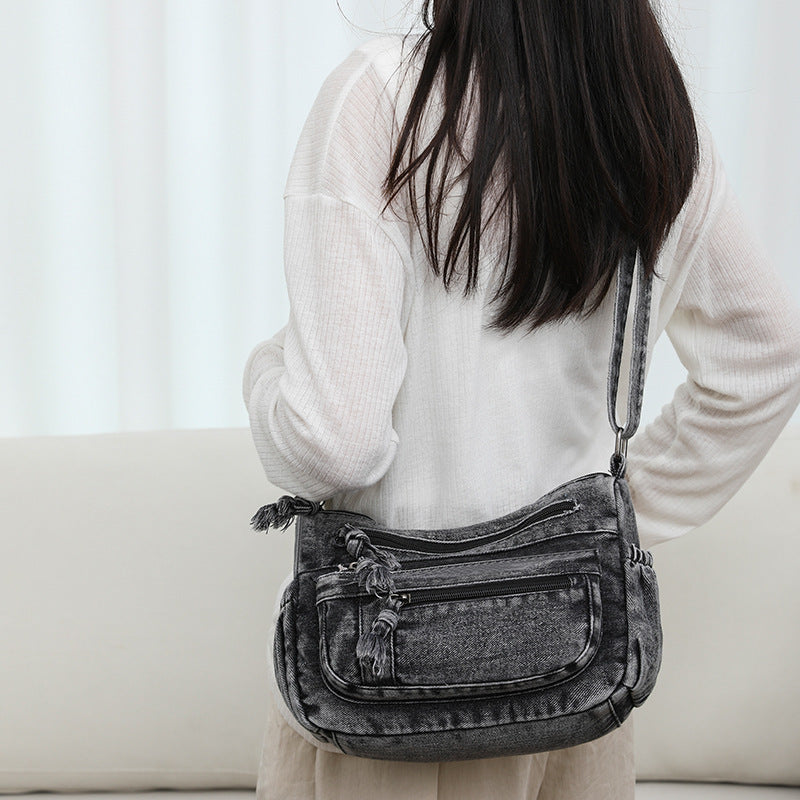 Large Capacity Versatile Bag with Denim Style and Multiple Pockets - Teleplus bag large capacity versatile