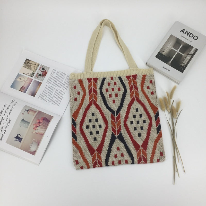 Large Capacity Woven Fabric Cute Fashion Tote Bag with Vertical Suitcase Design - Teleplus large capacity woven fabric