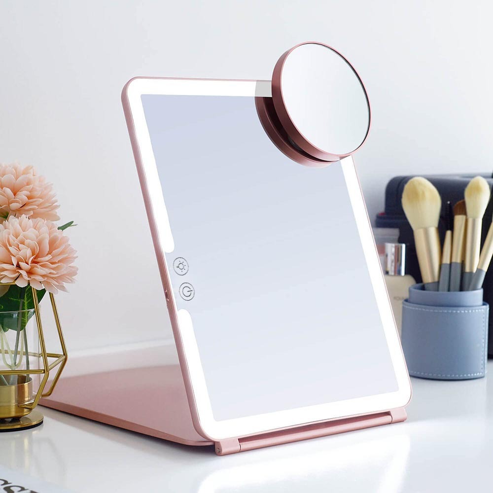 Rechargeable Folding Large Cosmetic Mirror with Light Portable Design - for Glam On-the-Go large cosmetic mirror