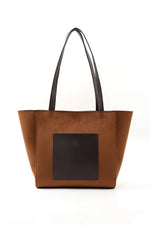 Large Faux Leather Zip Closure Tote Bag with Front Pocket Hand Arm and Shoulder Bag Brown