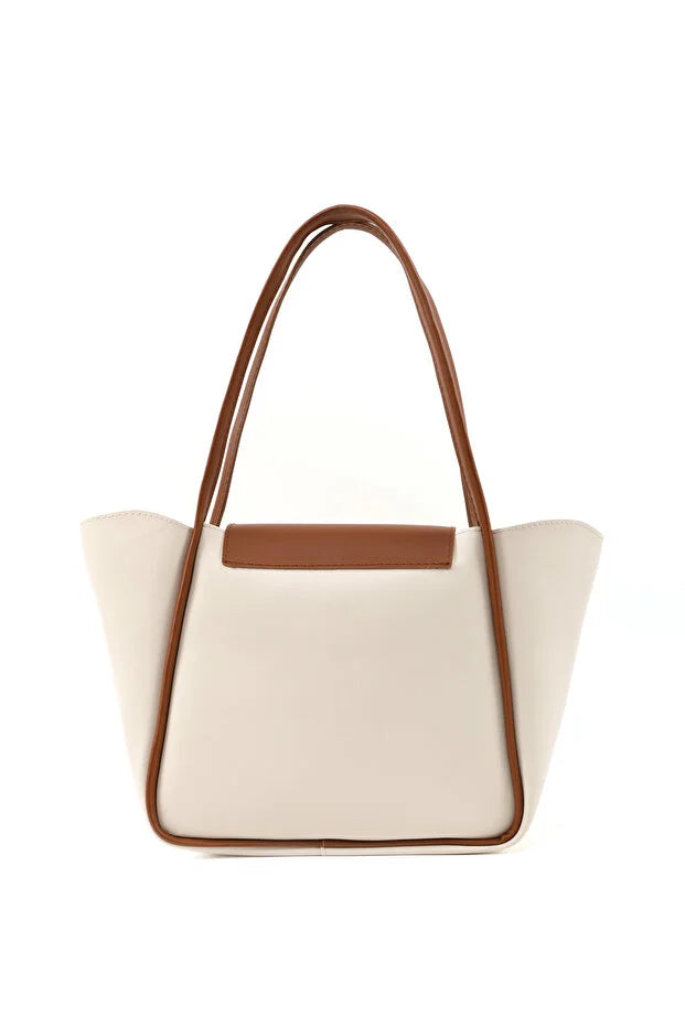 Large Faux Leather Snap Closure Tote Bag Single Compartment Hand Arm and Shoulder Bag