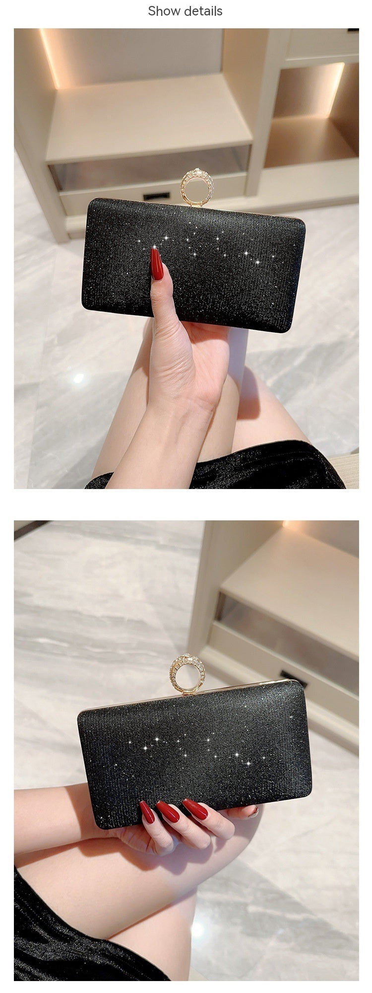 Large Polyester Suitcase with Fashion Rhinestone Ring and Wallet - Stay Shiny the fashion rhinestone ring