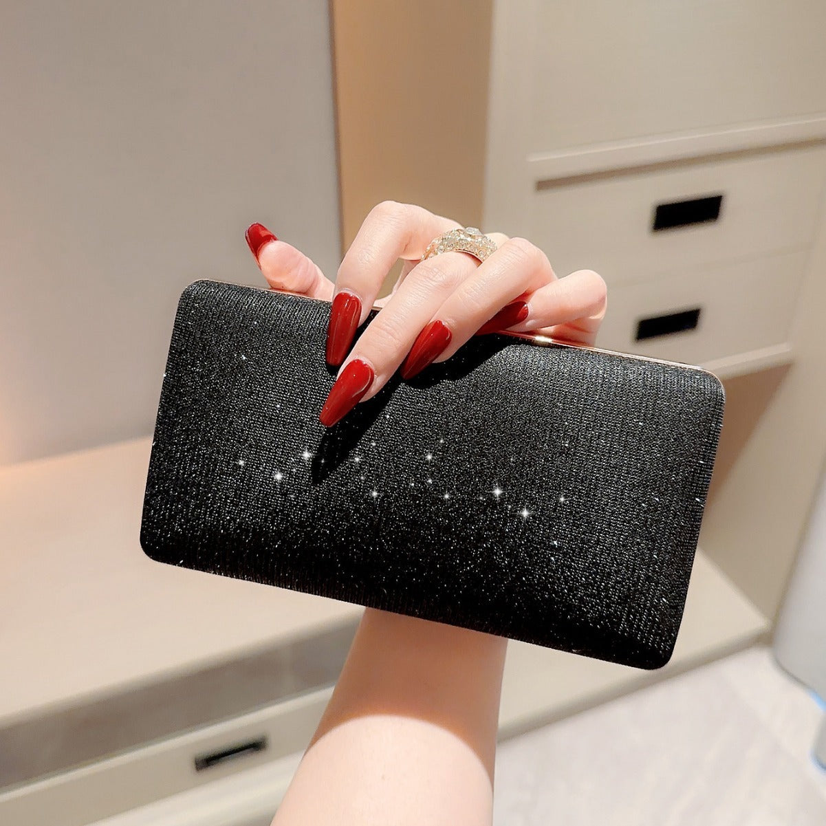 Large Polyester Suitcase with Fashion Rhinestone Ring and Wallet - Stay Shiny the fashion rhinestone ring