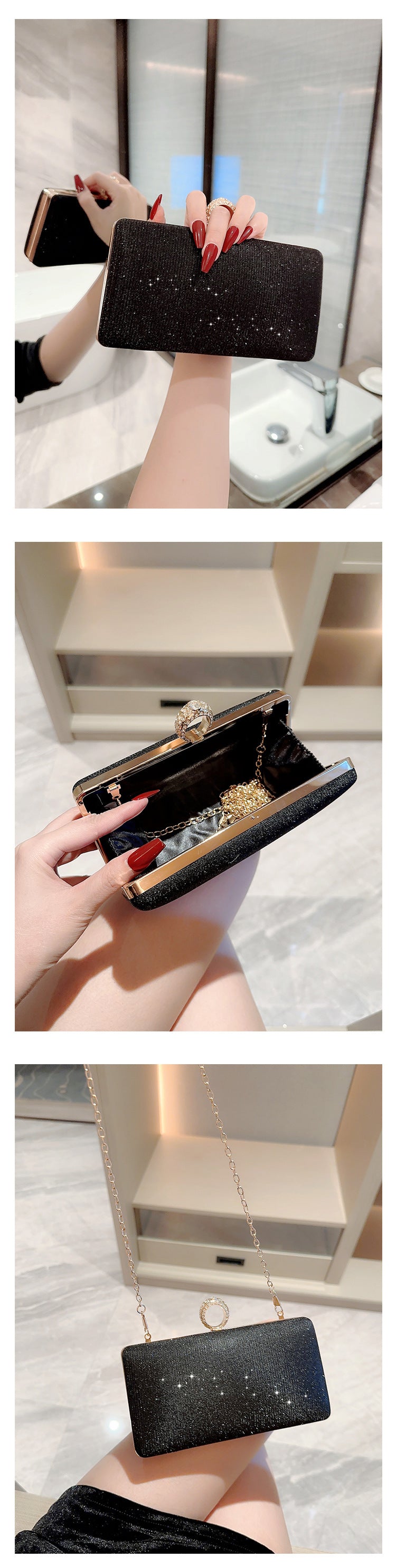 Large Polyester Suitcase with Fashion Rhinestone Ring and Wallet - Stay Shiny the fashion rhinestone ring