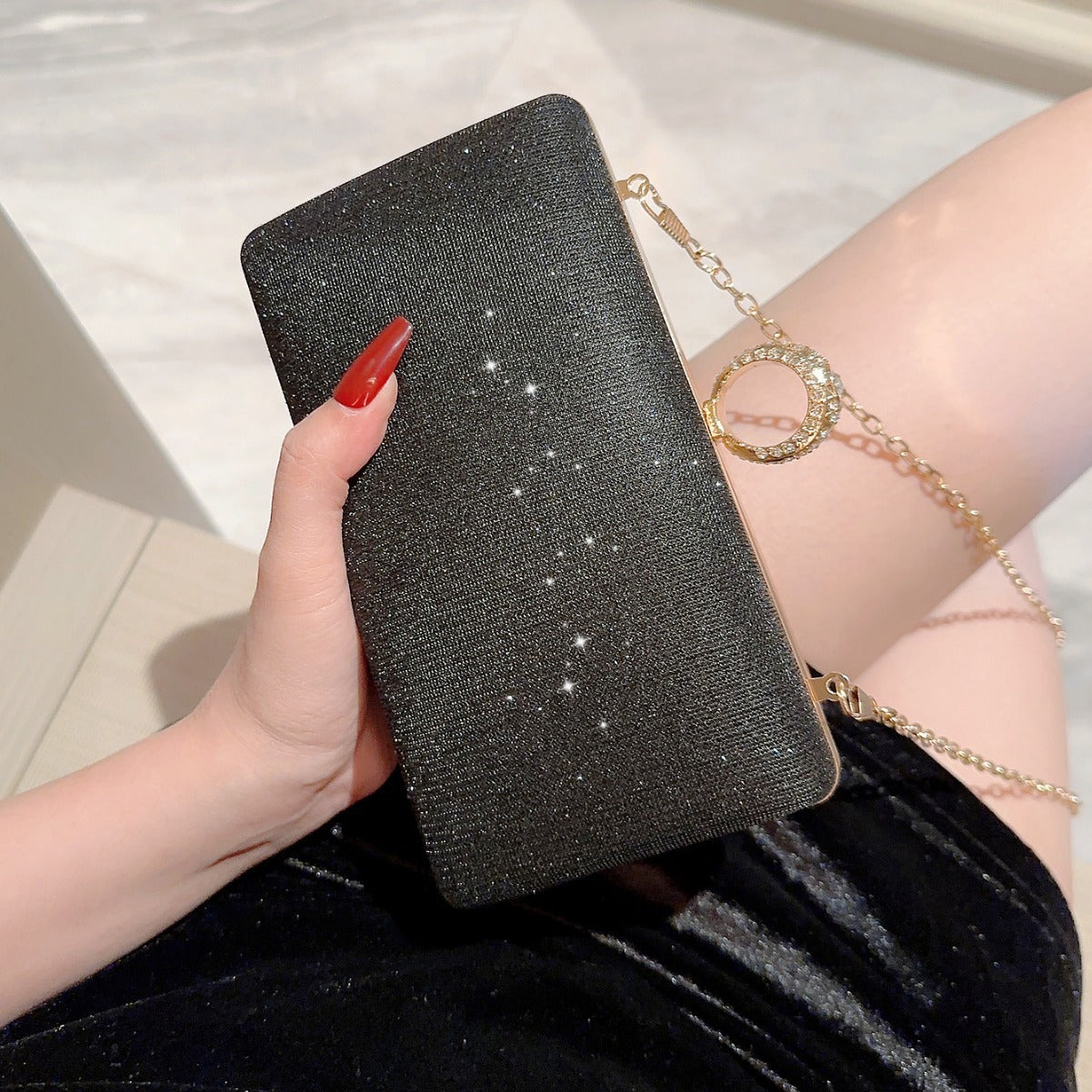 Large Polyester Suitcase with Fashion Rhinestone Ring and Wallet - Stay Shiny the fashion rhinestone ring