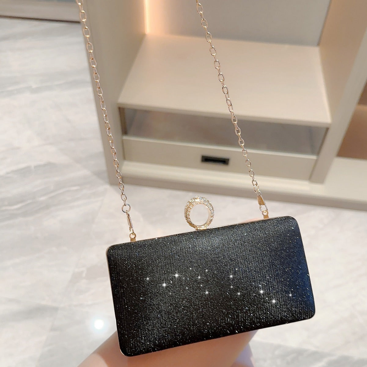 Large Polyester Suitcase with Fashion Rhinestone Ring and Wallet - Stay Shiny the fashion rhinestone ring