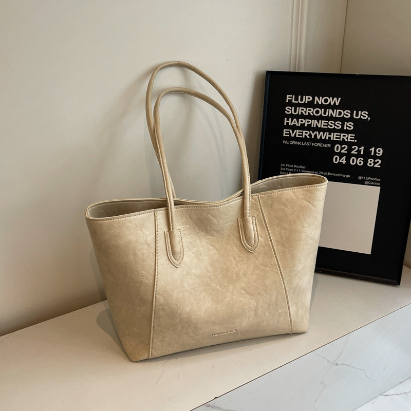 Large PU Leather Handbag Tote Bag for Women Black White Brown Shoulder Purse - Womens