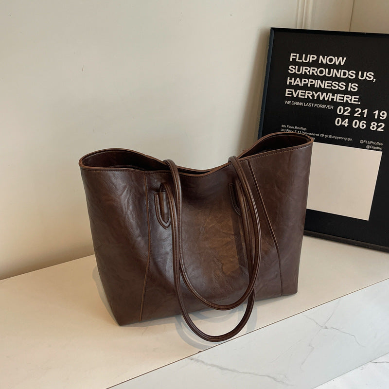 Large PU Leather Handbag Tote Bag for Women Black White Brown Shoulder Purse - Womens